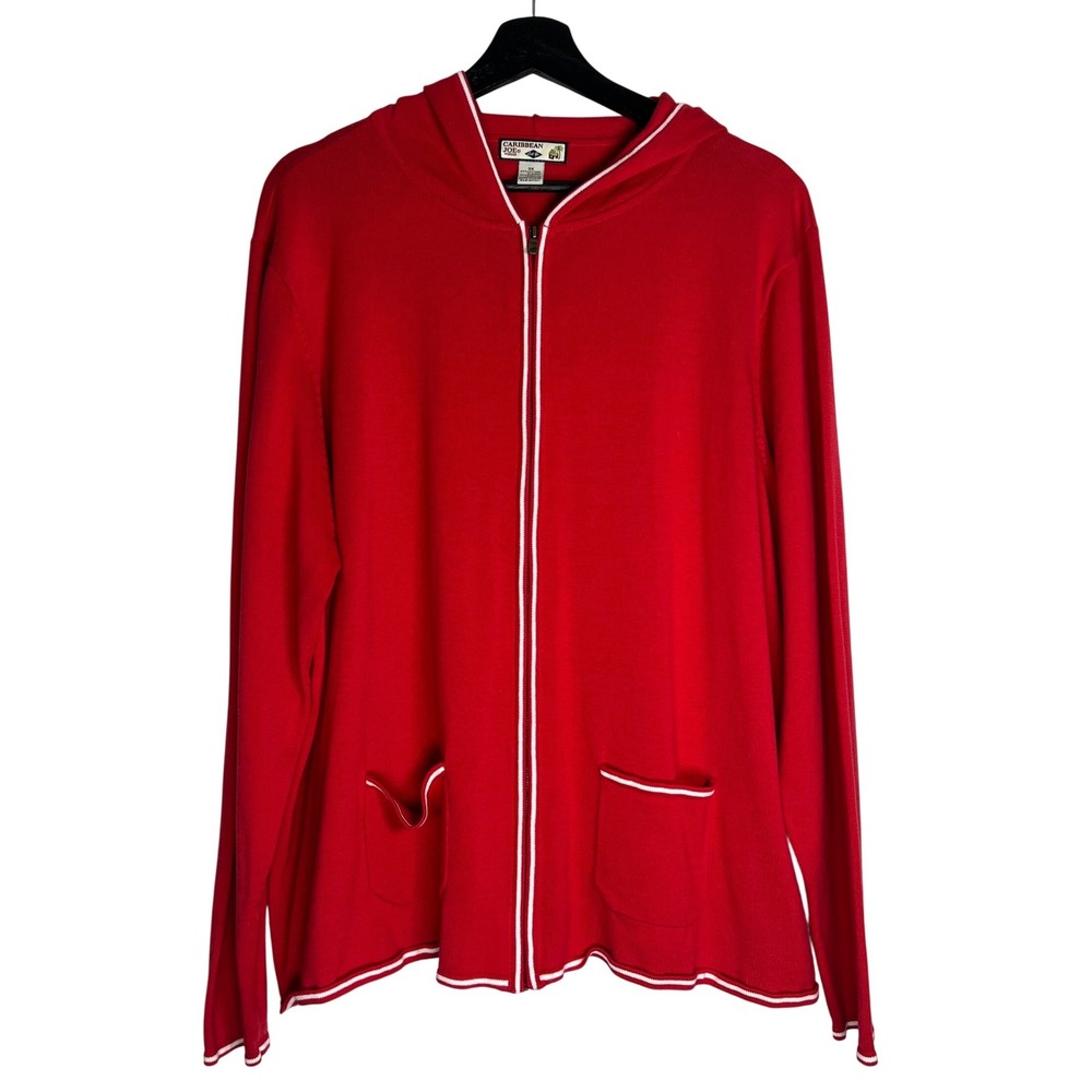 Caribbean Joe Woman Red Zip Up Hooded Sweater Plus Size 3X Cotton Blend Nautical